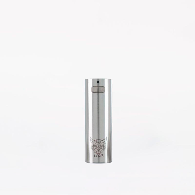 Linx Blaze replacement dab pen battery, a discreet 510 battery steel colored on white background 