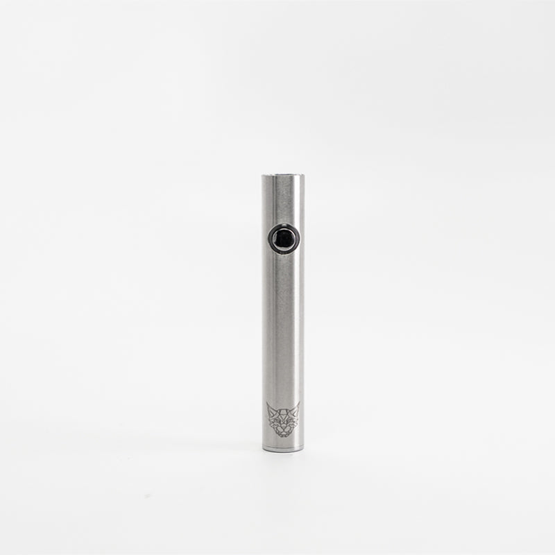 Linx Hermes 3 replacement 510 Cartridge battery, a slim 510 battery steel colored to be used for THC cartridges on white background 